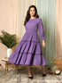 AAHELI RADIANT MEADOWS PURPLE COTTON KANTHA TIERED DRESS AAHELI RADIANT MEADOWS PURPLE COTTON KANTHA TIERED DRESS